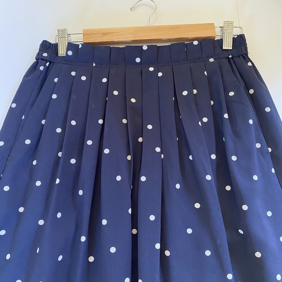 J.Crew Women's Pleated Midi Skirt in Polka Dot Navy Blue Size 4 - Picture 3 of 10
